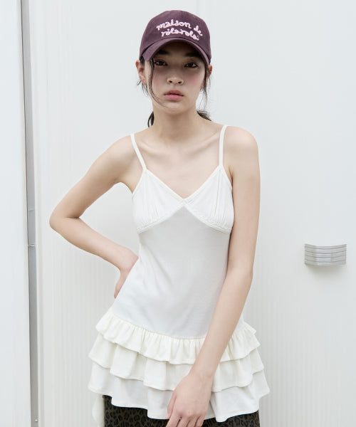 RUFFLE SLEEVELESS T-SHIRT - 2 COLORS WHITE