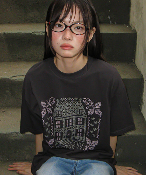 STITCHED HOUSE OVER FIT T SHIRT - 2 COLORS CHARCOAL