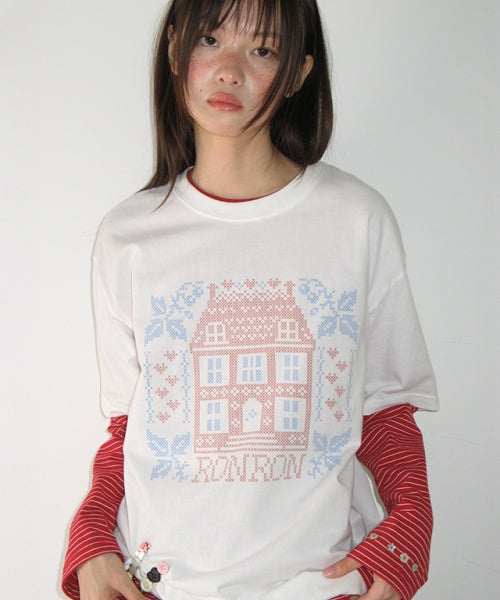 STITCHED HOUSE OVER FIT T SHIRT - 2 COLORS WHITE