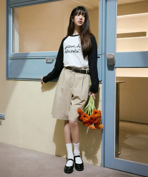 PINTUCK BERMUDA PANTS BEIGE