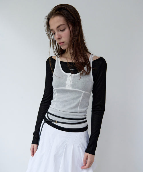 SLEEVELESS LAYERED T-SHIRT SET -  4 colors BLACK+WHITE