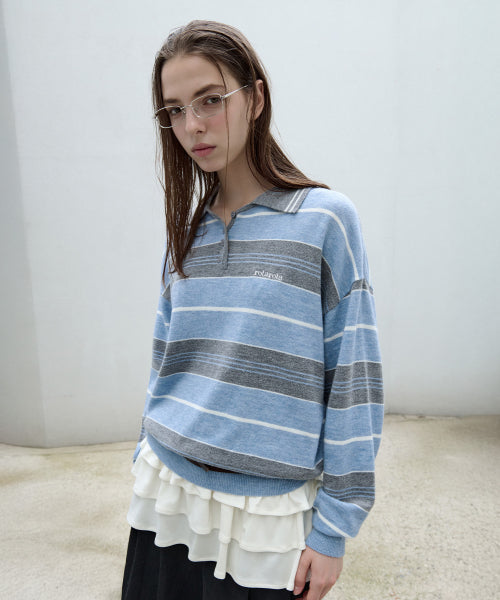 ALPACA STRIPE COLLAR KNIT - 3 COLORS BLUE