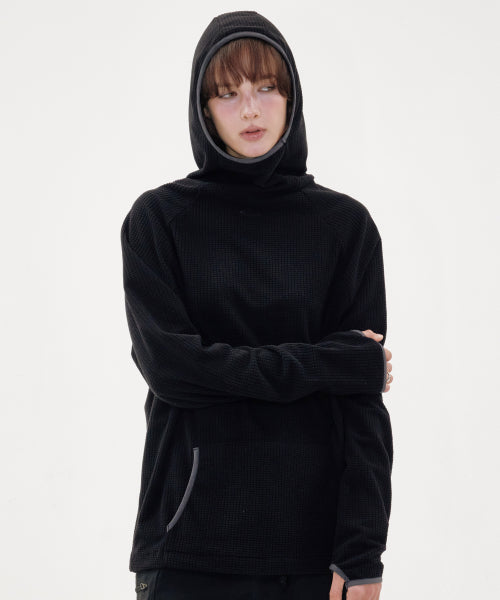 WAFFLE WARMER HOODIE - 3 COLORS BLACK