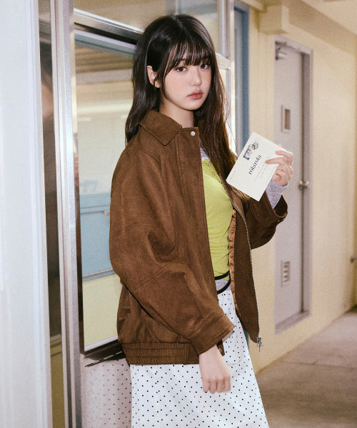 SUEDE BLOUSON JACKET DEEP BROWN