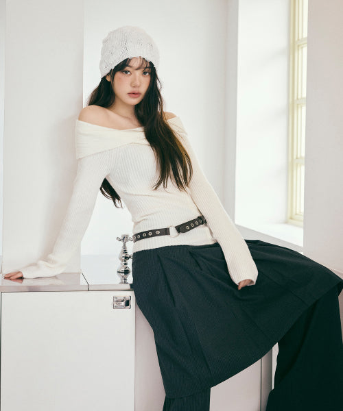 LAYERED PLEATS SKIRT PANTS MULTI STRIPE - 2 COLORS AS SHOWN