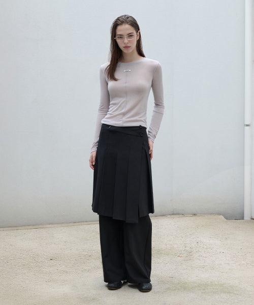 LAYERED PLEATS SKIRT PANTS MULTI STRIPE - 2 COLORS BLACK