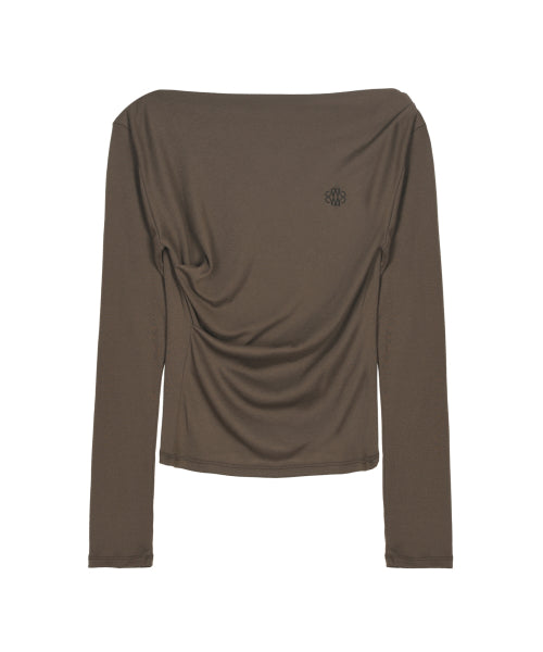 SHIRRING DRAPE BOAT NECK TOP #徐睿知同款! - 5 COLORS BROWN