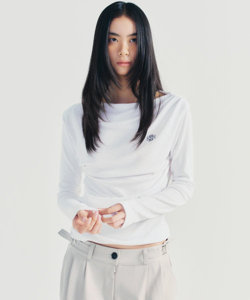 SHIRRING DRAPE BOAT NECK TOP #徐睿知同款! - 5 COLORS IVORY