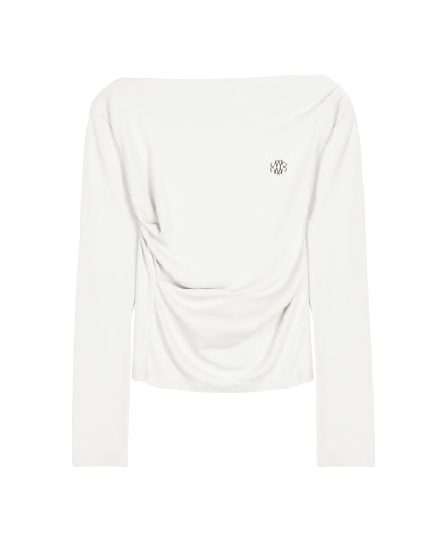 SHIRRING DRAPE BOAT NECK TOP #徐睿知同款! - 5 COLORS IVORY
