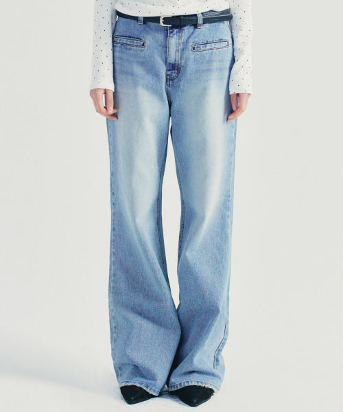 PIPING POCKET BOOTSCUT DENIM PANTS #徐睿知同款! BLUE