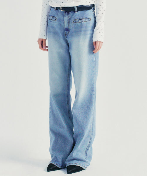 PIPING POCKET BOOTSCUT DENIM PANTS #徐睿知同款! BLUE