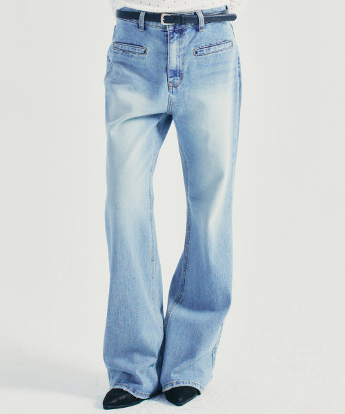 PIPING POCKET BOOTSCUT DENIM PANTS #徐睿知同款! BLUE