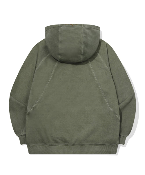 EMBROIDERY SNAP PIGMENT HOODIE - 2 COLORS KHAKI