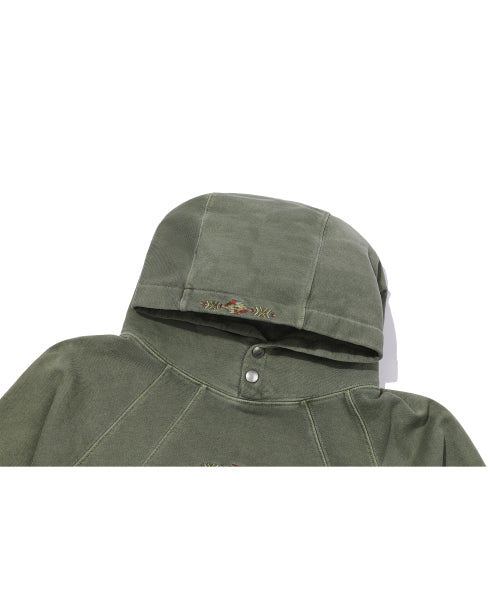 EMBROIDERY SNAP PIGMENT HOODIE - 2 COLORS KHAKI