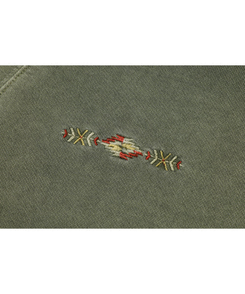 EMBROIDERY SNAP PIGMENT HOODIE - 2 COLORS KHAKI