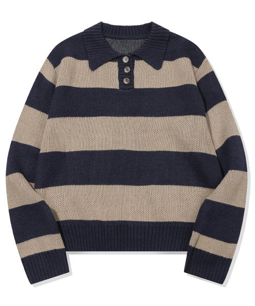 WIDE STRIPE RUGBY KNIT - 2 COLORS BEIGE