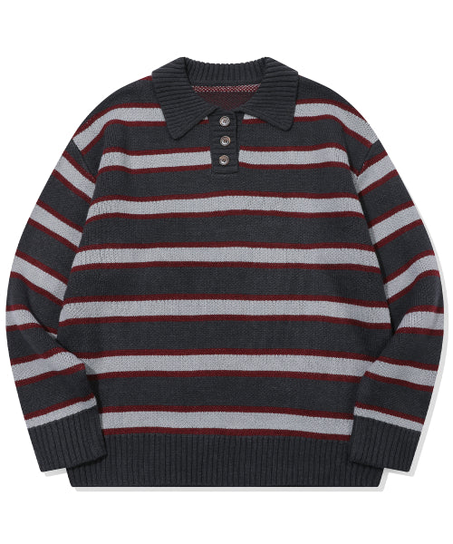 STRIPE RUGBY KNIT - 2 COLORS CHARCOAL