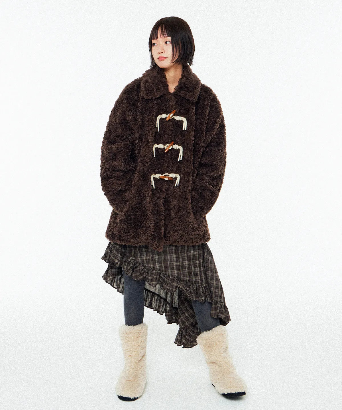 TOGGLE FUR COAT - 2 color