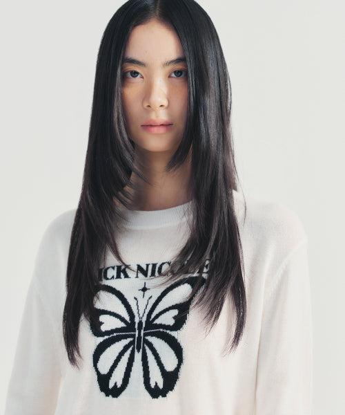BOLD BUTTERFLY JAQUARD KNIT #徐睿知同款! - 3 COLORS IVORY