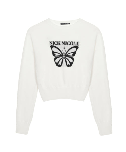 BOLD BUTTERFLY JAQUARD KNIT #徐睿知同款! - 3 COLORS IVORY