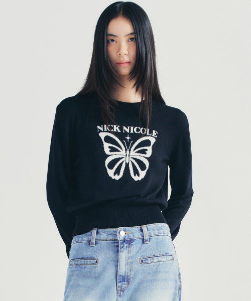 BOLD BUTTERFLY JAQUARD KNIT #徐睿知同款! - 3 COLORS BLACK