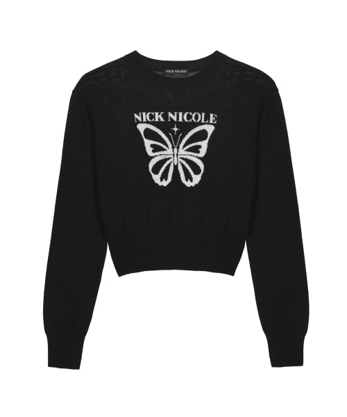 BOLD BUTTERFLY JAQUARD KNIT #徐睿知同款! - 3 COLORS BLACK
