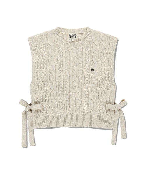 W SIDE RIBBON KNIT VEST - 2 COLORS IVORY