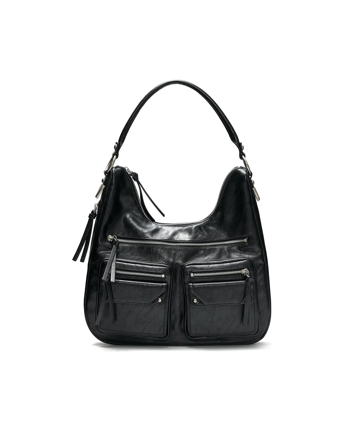 Double Pocket Shoulder Bag, BLACK