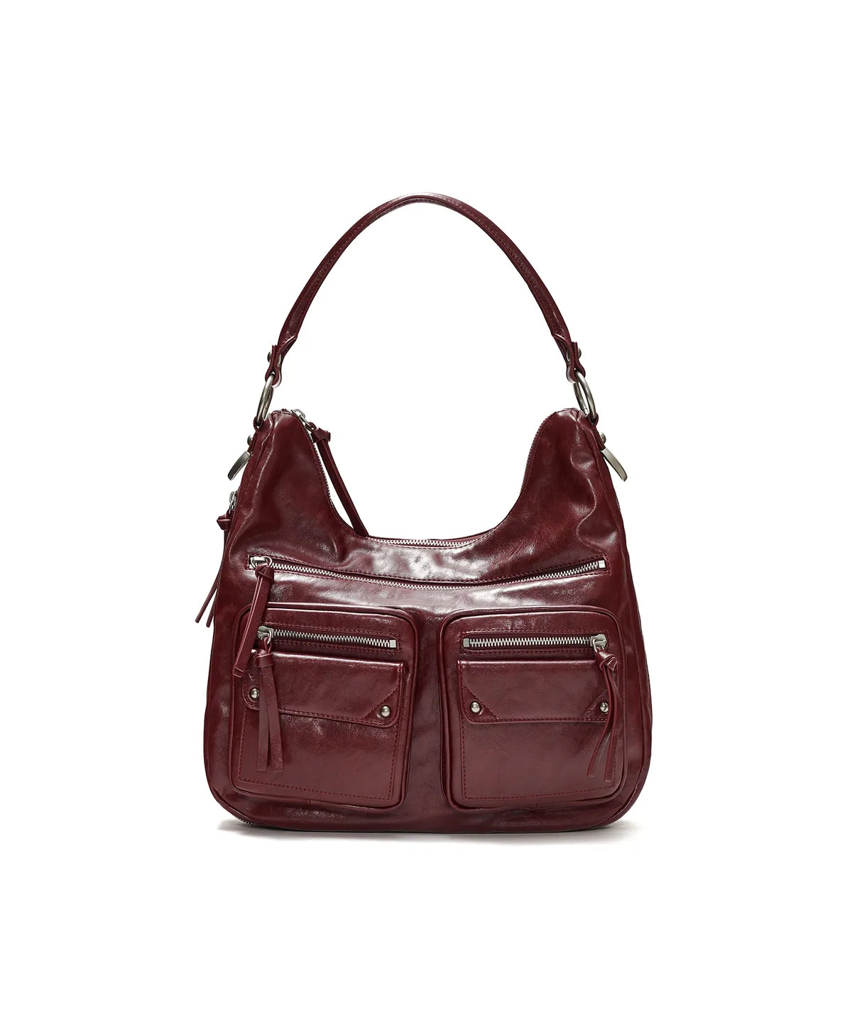 Double Pocket Shoulder Bag, BURGUNDY