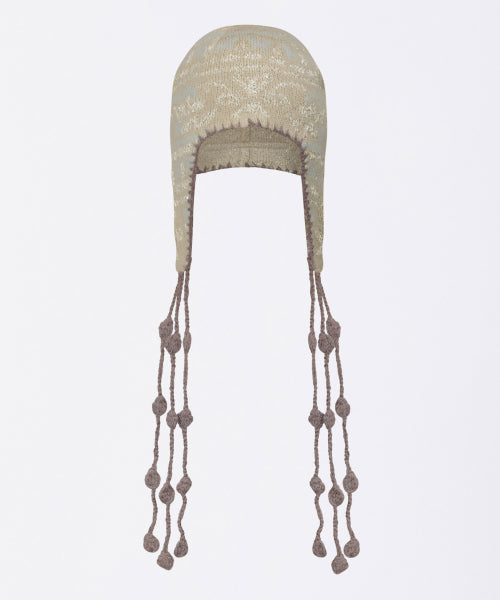 SEQUIN NORDIC EARFLAP BEANIE MILK TEA AS SHOWN