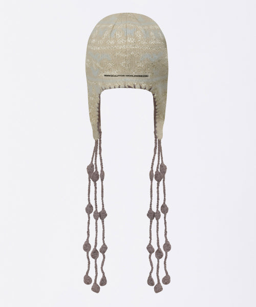 SEQUIN NORDIC EARFLAP BEANIE MILK TEA AS SHOWN