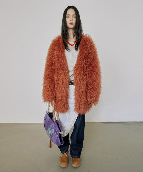 FAUX FUR MIDDLE JACKET - 4 COLORS ORANGE