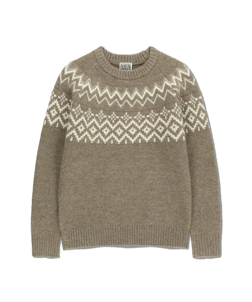 FAIRISLE CREW NECK KNIT PULLOVER - 2 COLORS BEIGE