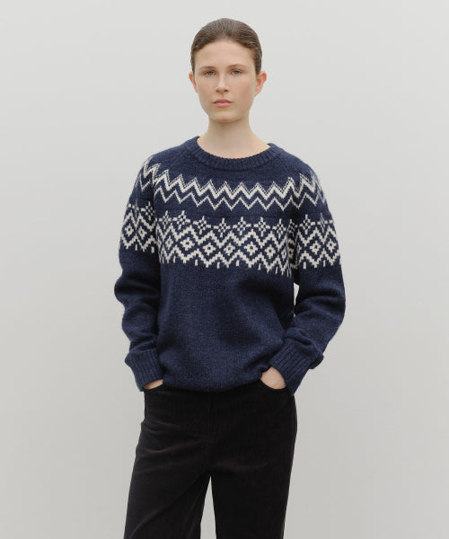 FAIRISLE CREW NECK KNIT PULLOVER - 2 COLORS NAVY