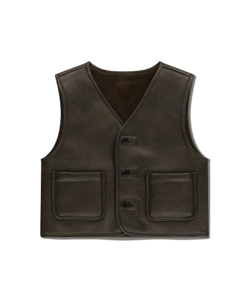 W FAUX LEATHER MUSTANG CROP VEST - 2 COLORS BROWN