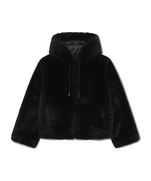 W HOODED FAUX FUR JACKET - 2 COLORS BLACK