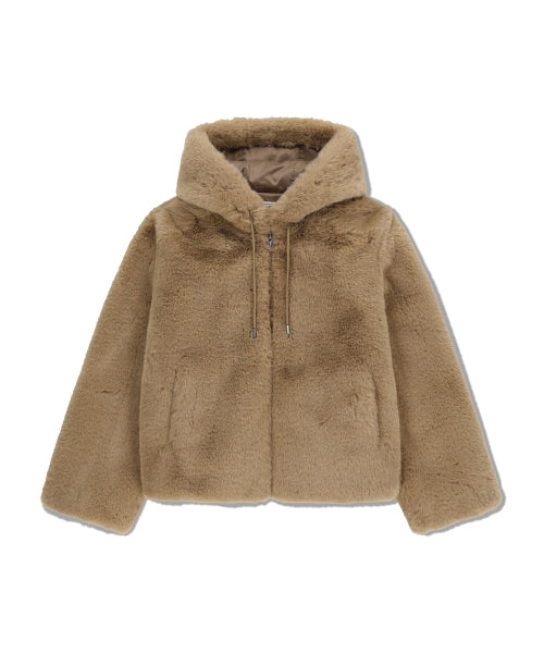 W HOODED FAUX FUR JACKET - 2 COLORS BEIGE