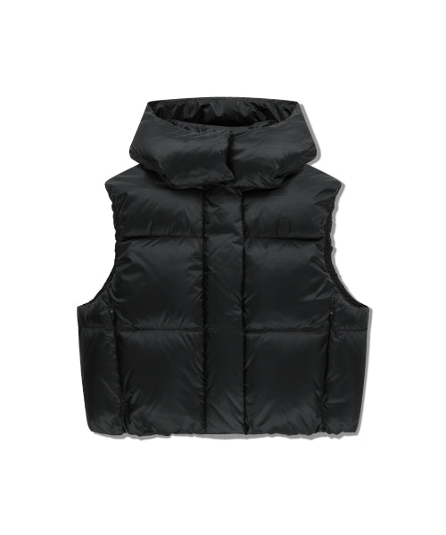 W CIRCLE LOGO CROP HOODED DOWN VEST - 3 COLORS BLACK