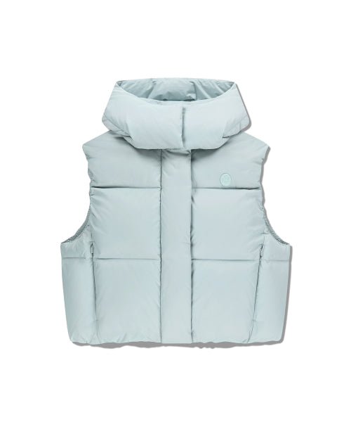 W CIRCLE LOGO CROP HOODED DOWN VEST - 3 COLORS GREY