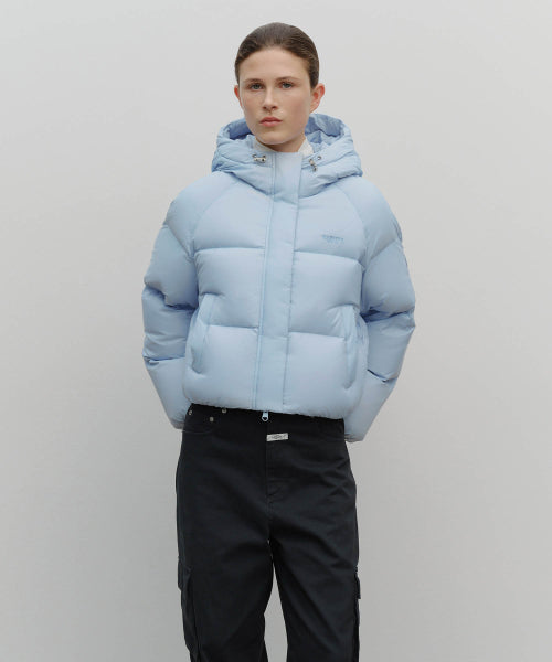 W REGULAR LOGO HOODED CROP DOWN JACKET - 3 COLORS BLUE