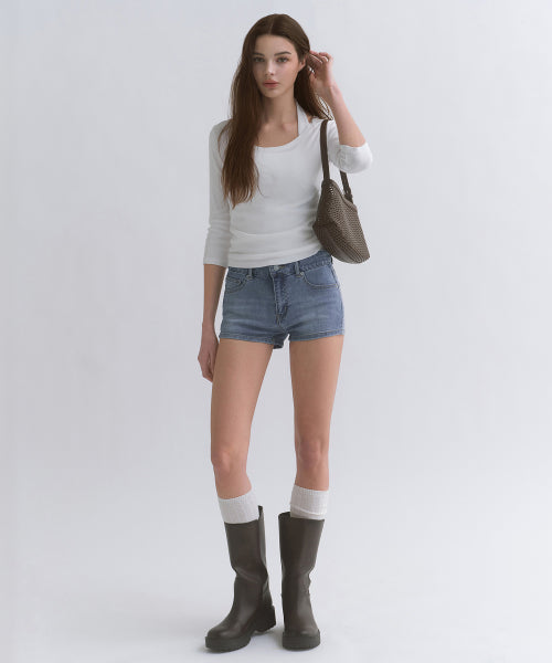 WOMENS MICRO DENIM SHORTS #韓韶禧同款! - 3 COLORS INDIGO