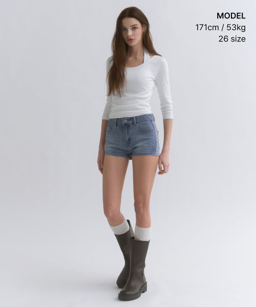 WOMENS MICRO DENIM SHORTS #韓韶禧同款! - 3 COLORS INDIGO