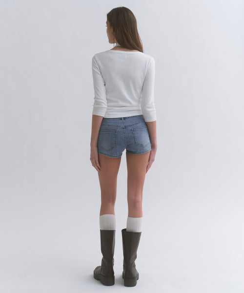 WOMENS MICRO DENIM SHORTS #韓韶禧同款! - 3 COLORS INDIGO