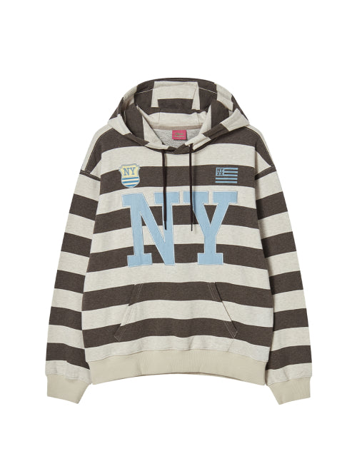 NY APLIQUE HOODIE BROWN - 2 COLORS