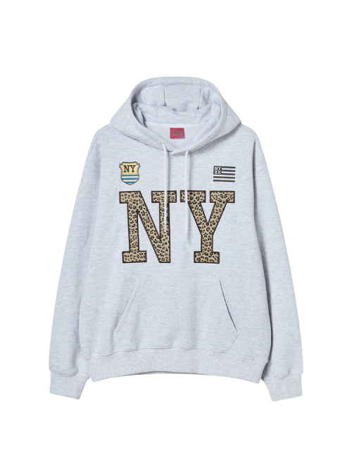 NY APLIQUE HOODIE HEATHER