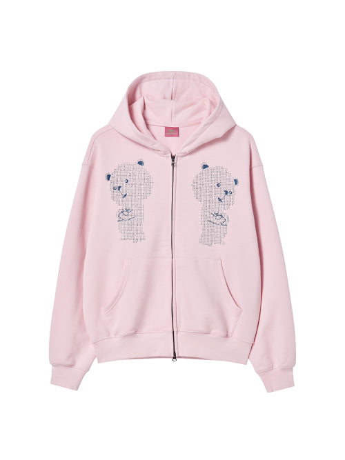 RHINESTONE DALGOMM HOOD ZIP-UP PINK - 2 COLORS