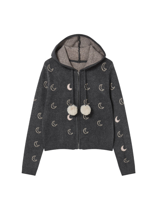 MOON KNITTED ZIP-UP HOODIE CHARCOAL - 2 COLORS