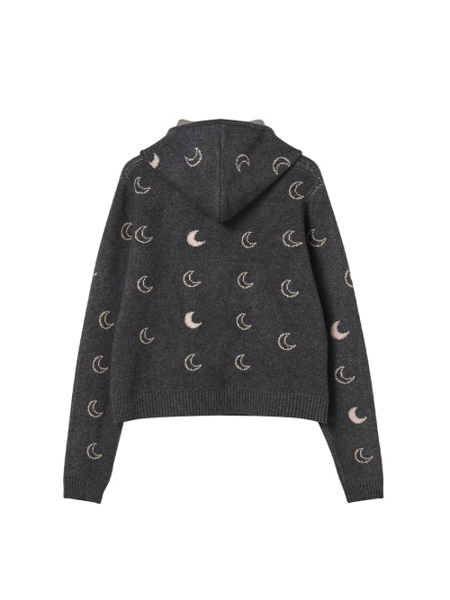 MOON KNITTED ZIP-UP HOODIE CHARCOAL - 2 COLORS