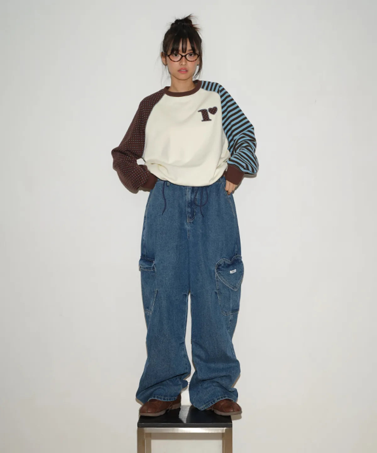 DOT R STRIPE BLOCKING SWEATSHIRT CREAM