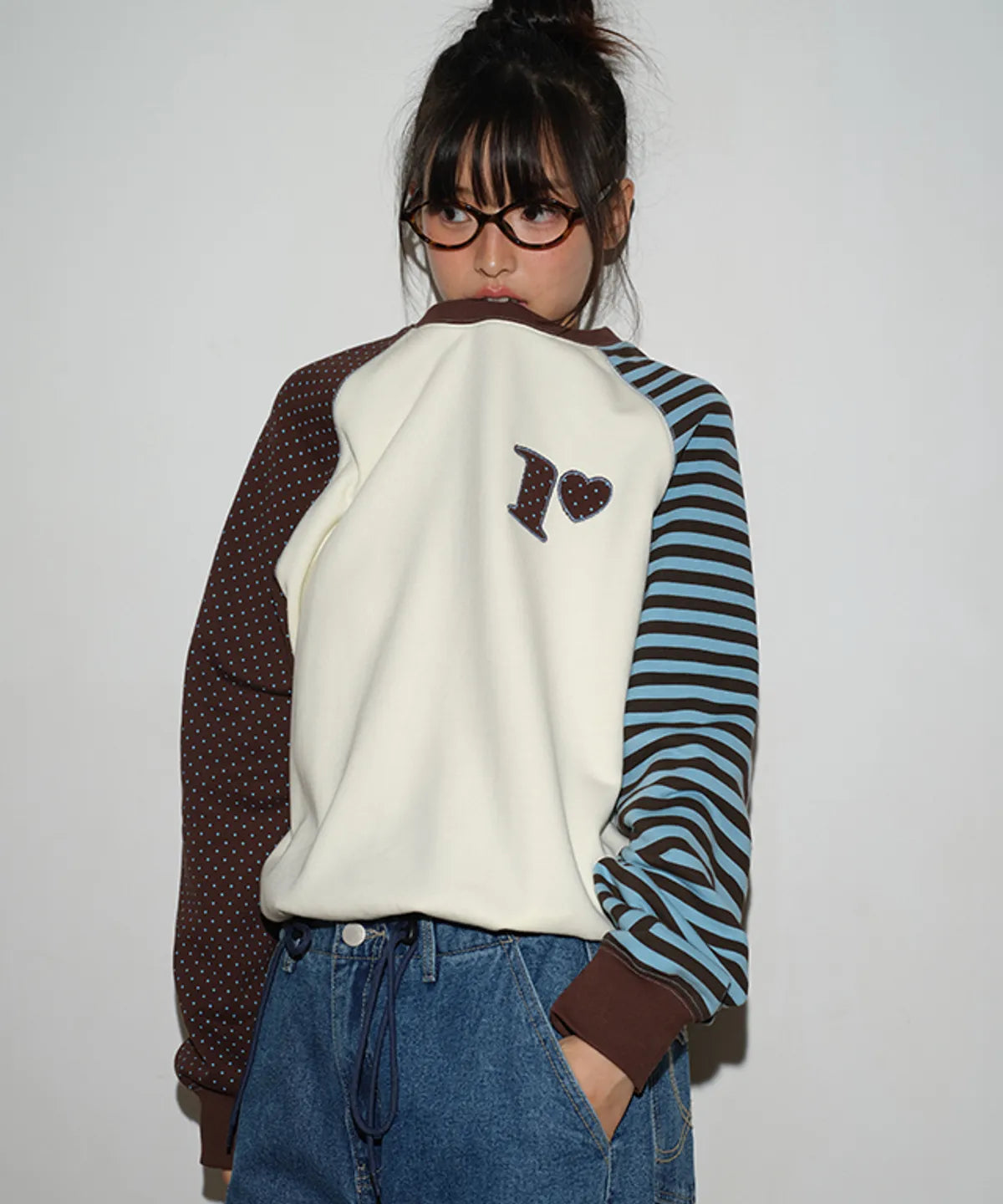 DOT R STRIPE BLOCKING SWEATSHIRT CREAM